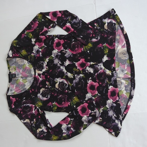 Grace Floral Scoop Neck High Low LS Blouse L Black Pink - Picture 1 of 12